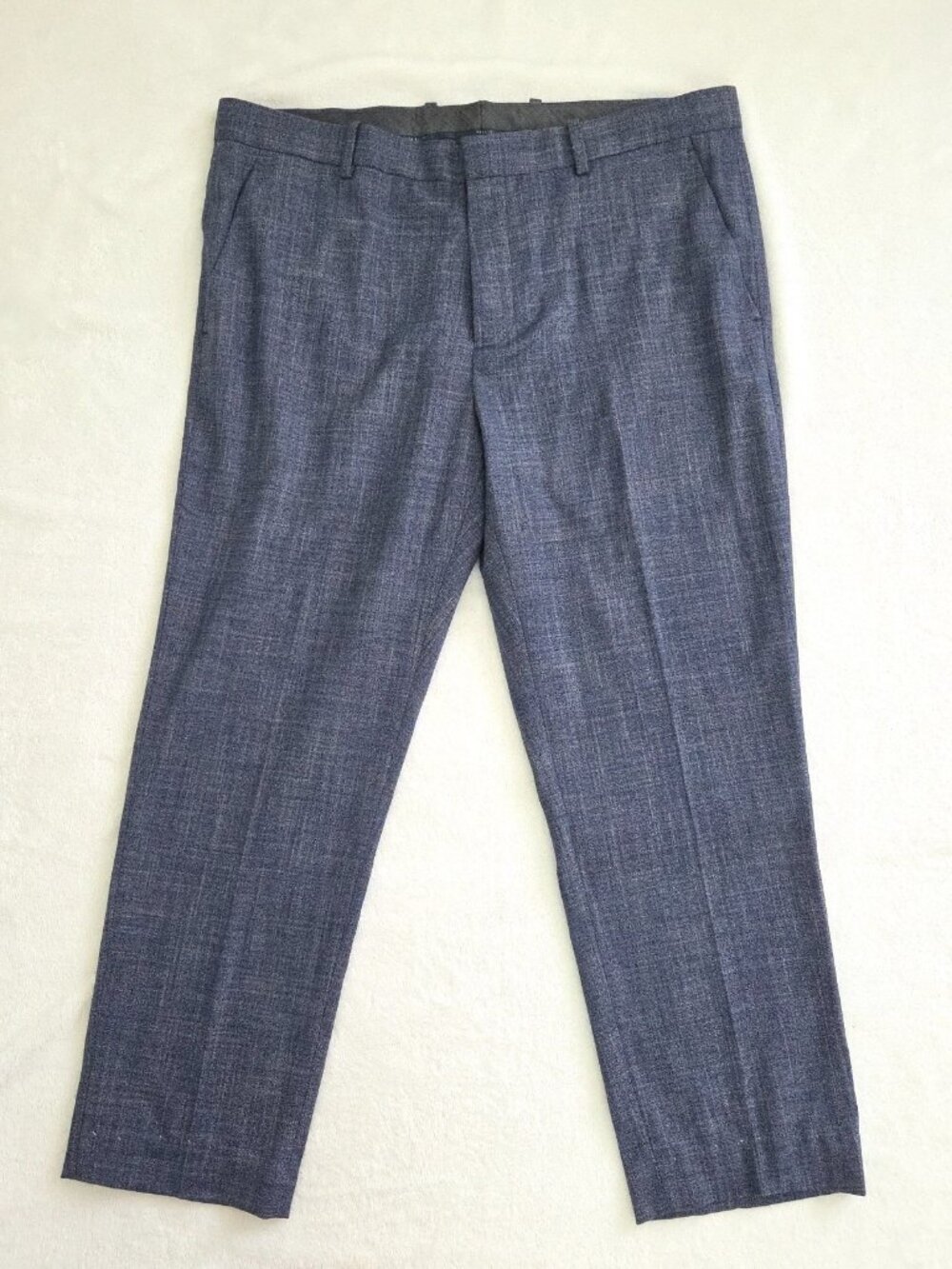 Perry Ellis Mens Trousers 36‎ x 26 Slim Fit Stretch Navy Blue Hemmed Short Pants